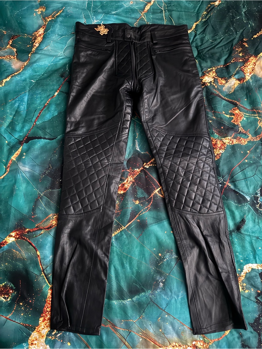Black Quilted Leather Gay-Zip Pants